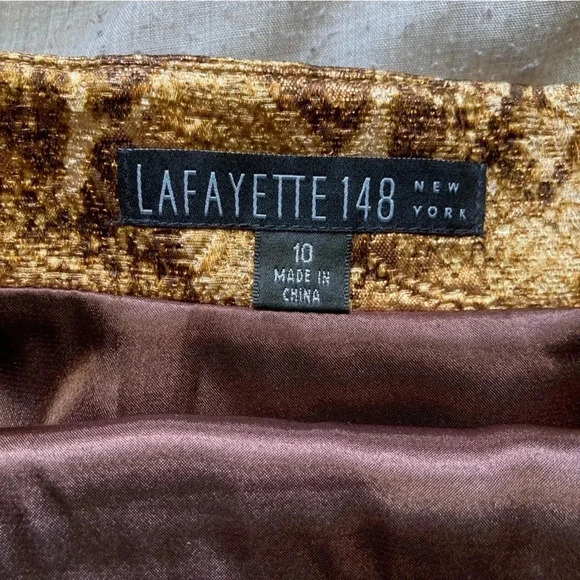 Lafayette 148 New York gold metallic snakeskin skirt wool and silk size 10 - Picture 4 of 11